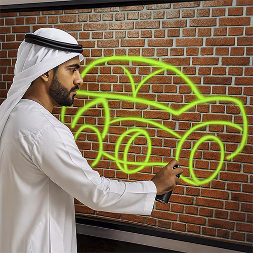 AI graffiti wall, digital graffiti, event rental Dubai, interactive wall, virtual spray paint, corporate events, brand activations, digital art