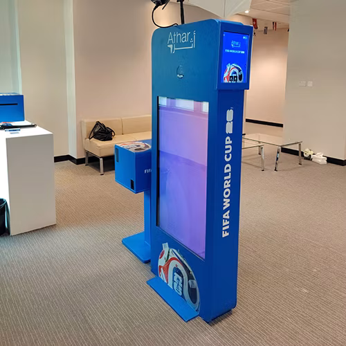 AI Trading Cards Photo Booth activation, printing custom personalized collectible cards for guests at a corporate event in Dubai