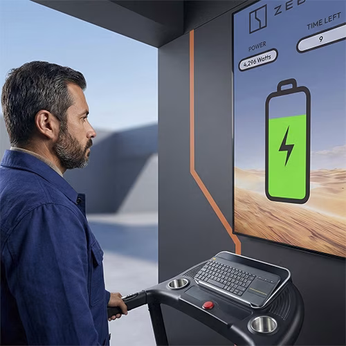 Interactive Treadmill Activation in Dubai: Participants generating human power to recharge EV cars