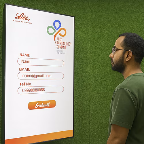 Participants enjoying the Squat Game Challenge at a corporate event in Dubai, engaging in fitness and team-building through real-time interactive squat tracking.