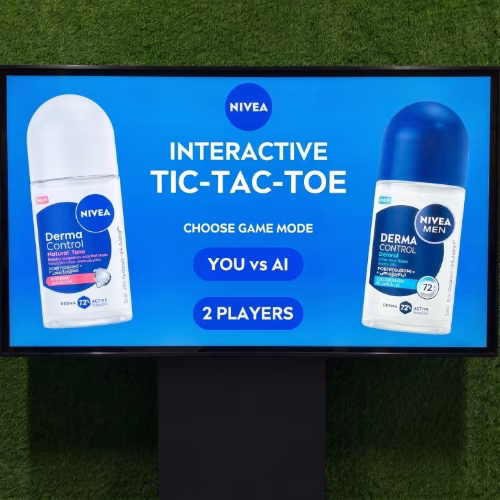Interactive AI Tic-Tac-Toe game display for event brand activation in Dubai