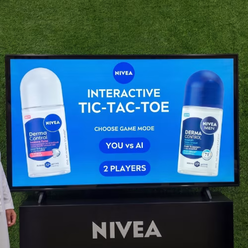 Interactive AI Tic-Tac-Toe game display for event brand activation in Dubai