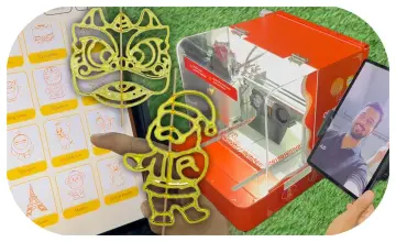 Guests using the AI Sugar Painting Robot in UAE, watching it create edible art and enjoying unique designs at events, kids activities, and parties.